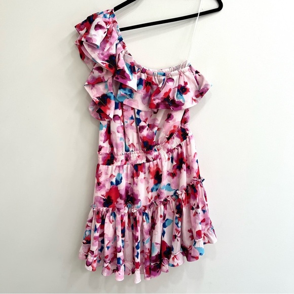 Buddy Love Sofia One Shoulder Ruffle Cocktail Dress Mini-Circus Pink Blue Small - Picture 11 of 13